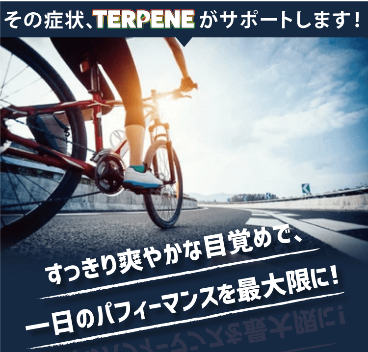 その症状、terpeneが、お手伝いします。すっきり爽やかな目覚めで、一日のパフィーマンスを最大限に！